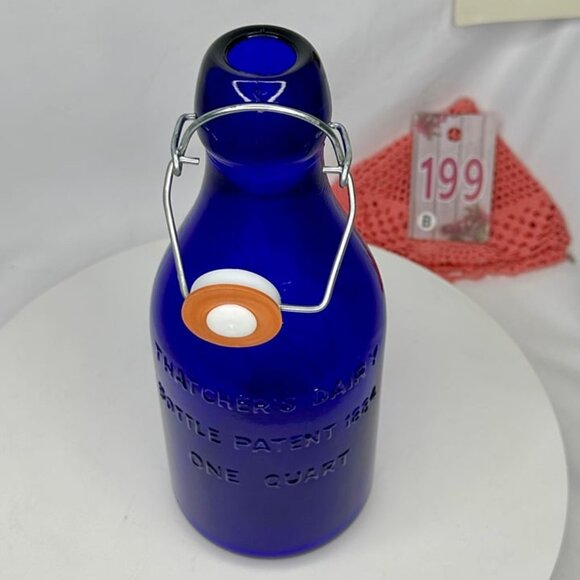 Vintage Cobalt Blue Glass Thatcher's Dairy Milk Bottle with Wire Bale Lid - Picture 6 of 8